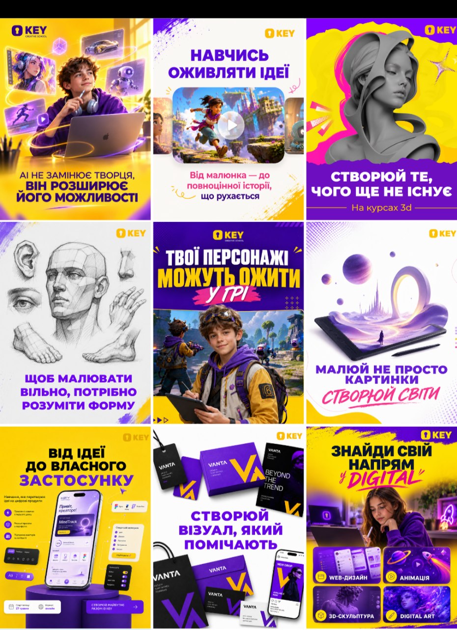 Instagram-стрічка KEY: дев’ять публікацій про творчі напрями навчання